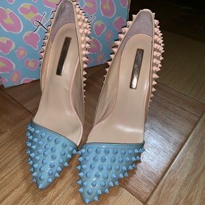 Kandee Shoes pink and blue spiked pumps Sz9